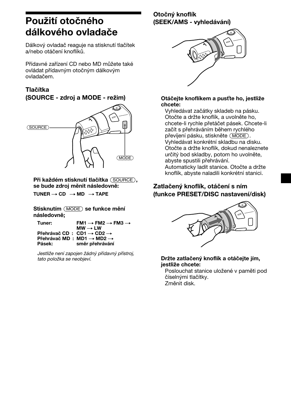 21 použití otočného dálkového ovladače | Sony XR-M510 User Manual | Page 63 / 212