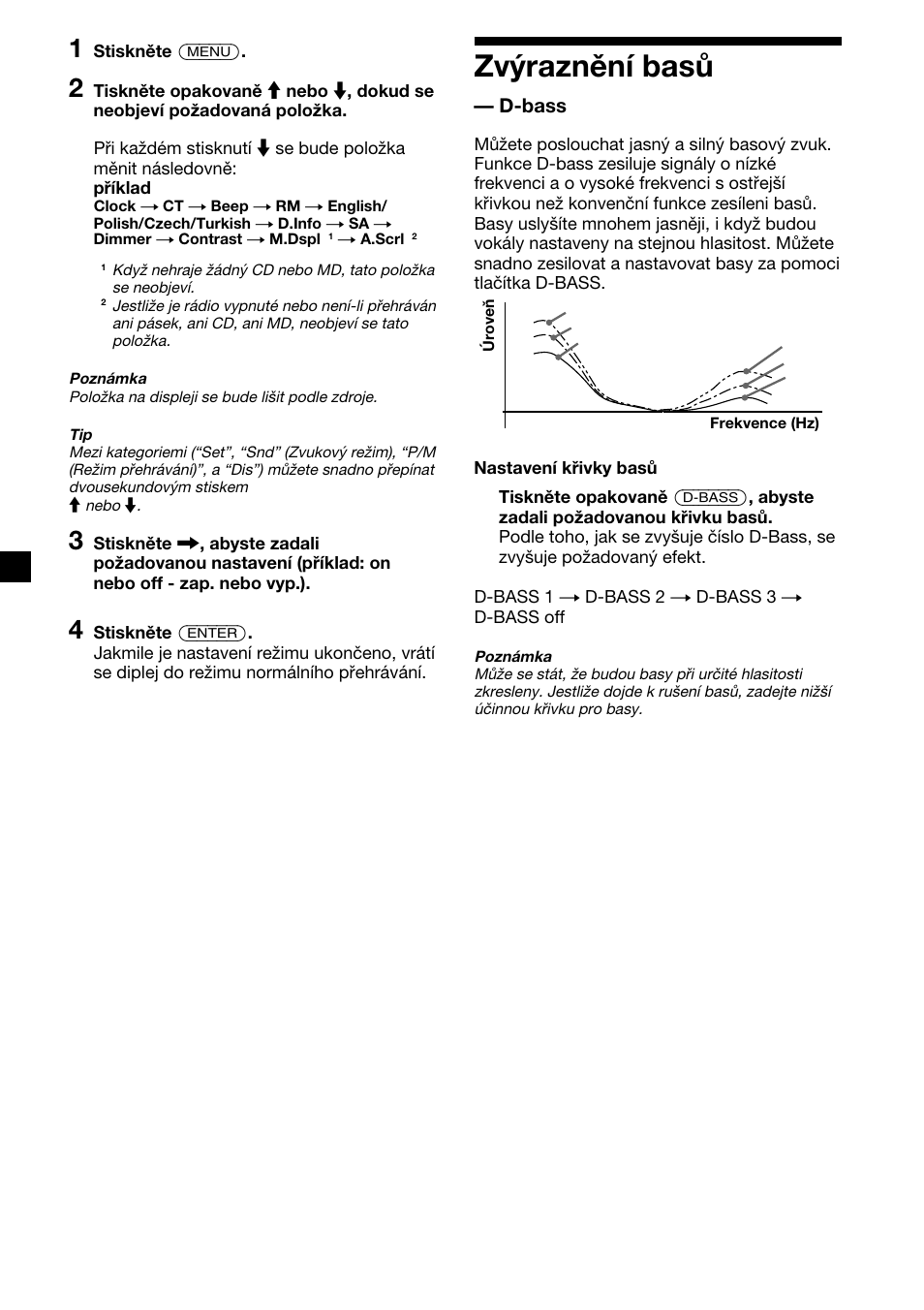 Zvýraznění basů, D-bass | Sony XR-M510 User Manual | Page 66 / 212