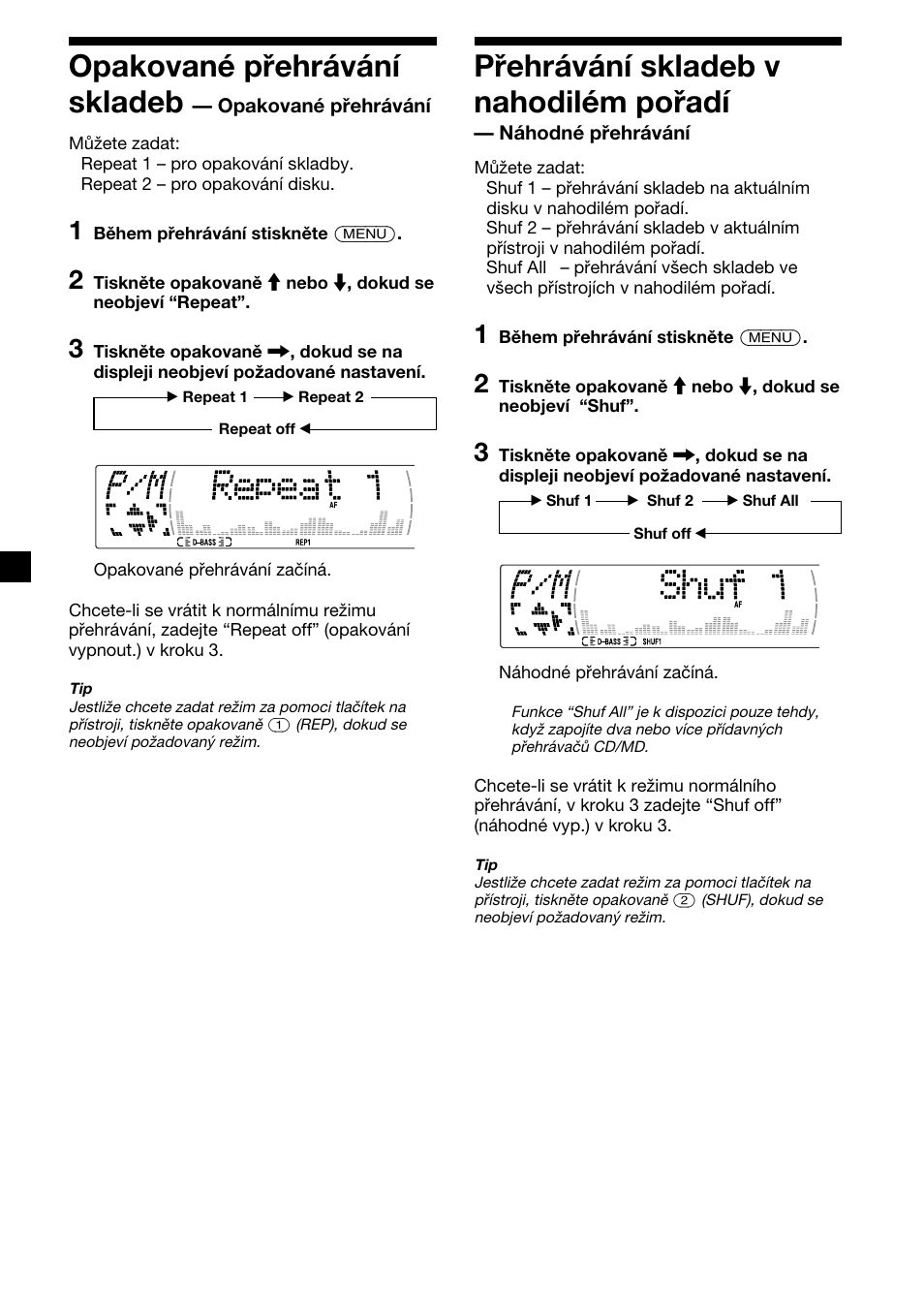 28 přehrávání skladeb v nahodilém pořadí, Opakované přehrávání skladeb | Sony XR-M510 User Manual | Page 70 / 212