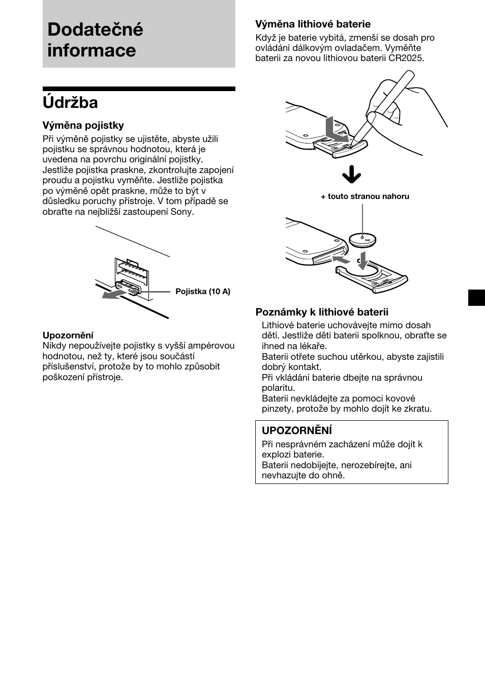 Dodatečné informace, Údržba | Sony XR-M510 User Manual | Page 79 / 212