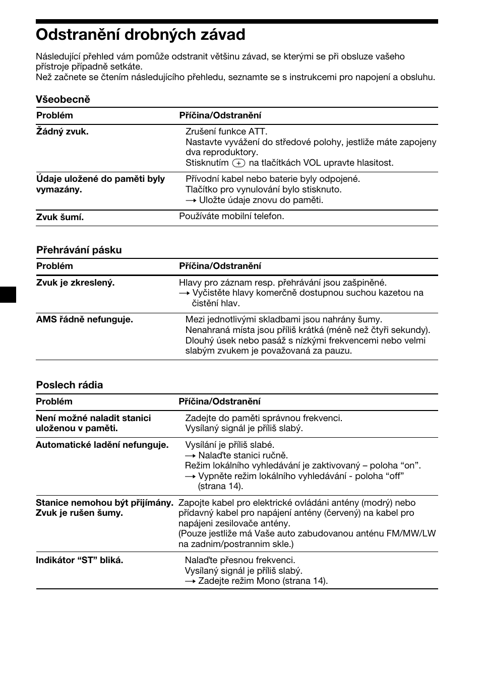 Odstranění drobných závad | Sony XR-M510 User Manual | Page 82 / 212