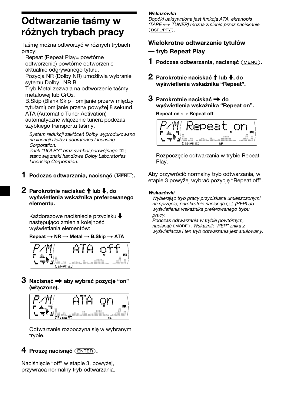 12 odtwarzanie taśmy w różnych trybach pracy | Sony XR-M510 User Manual | Page 96 / 212