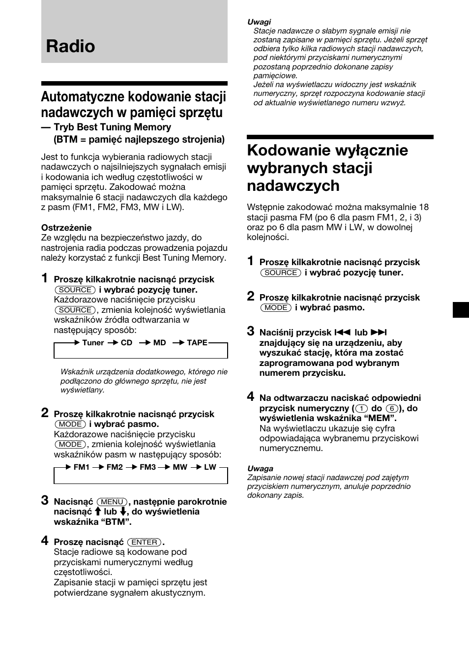 Radio, Kodowanie wyłącznie wybranych stacji nadawczych | Sony XR-M510 User Manual | Page 97 / 212