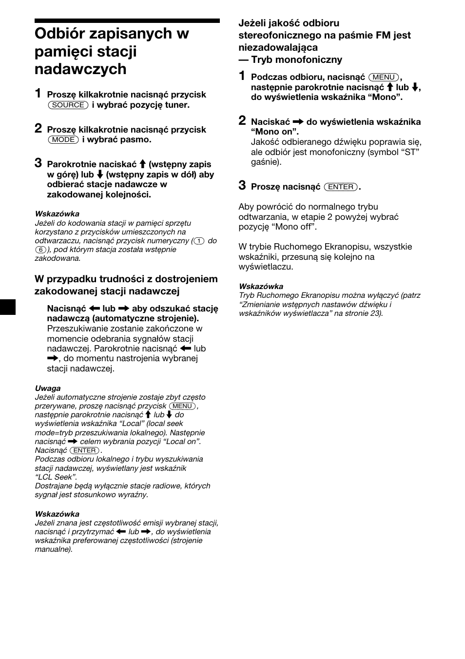 14 odbiór zapisanych w pamięci stacji nadawczych | Sony XR-M510 User Manual | Page 98 / 212