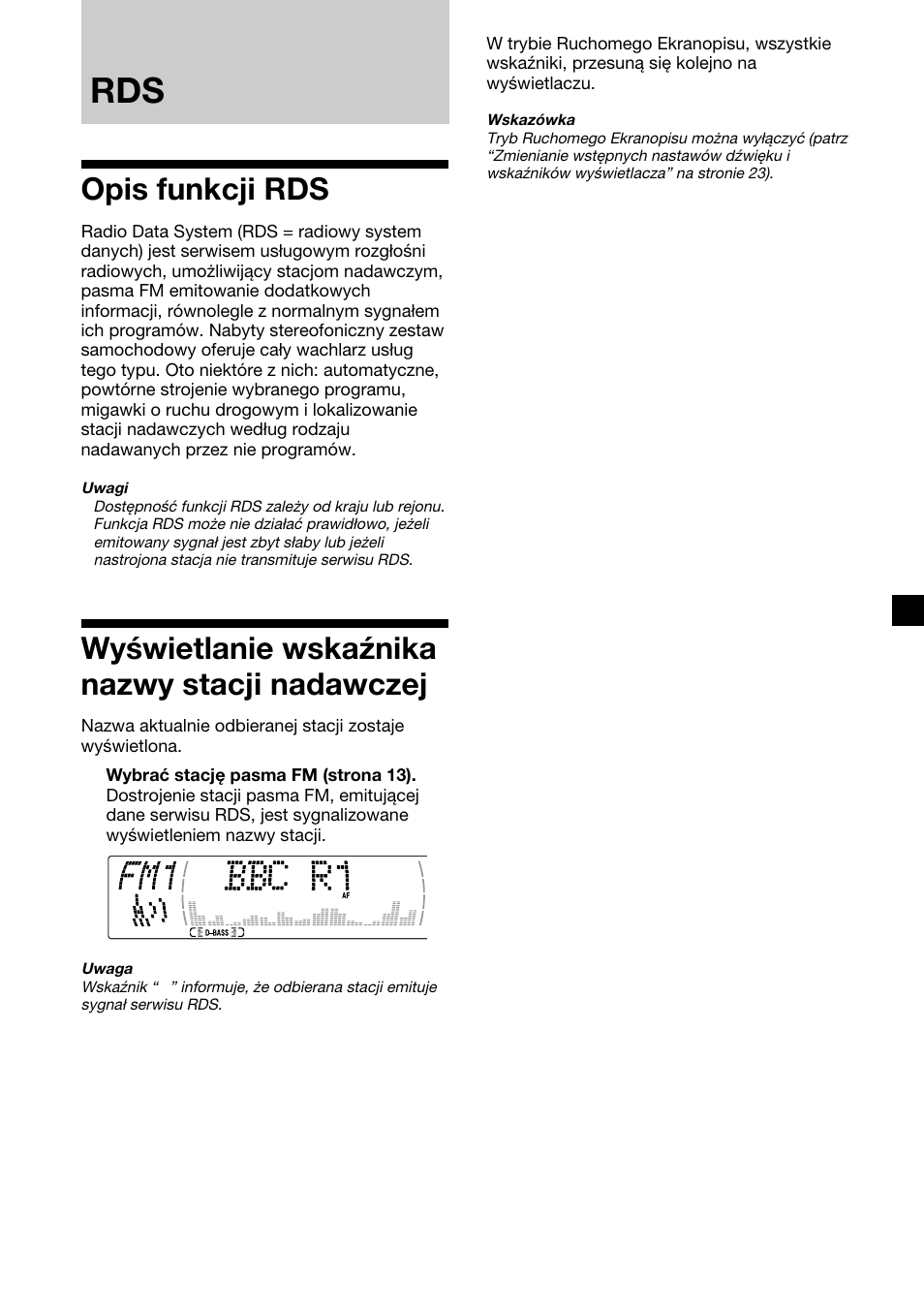 Opis funkcji rds, Wyświetlanie wskaźnika nazwy stacji nadawczej | Sony XR-M510 User Manual | Page 99 / 212