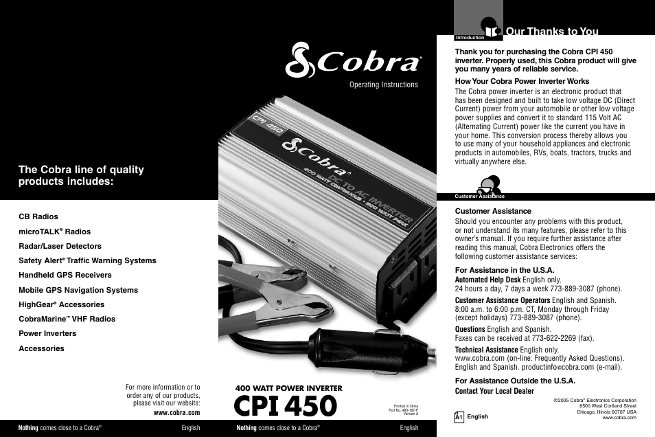Cobra Electronics CPI 450 User Manual | 11 pages
