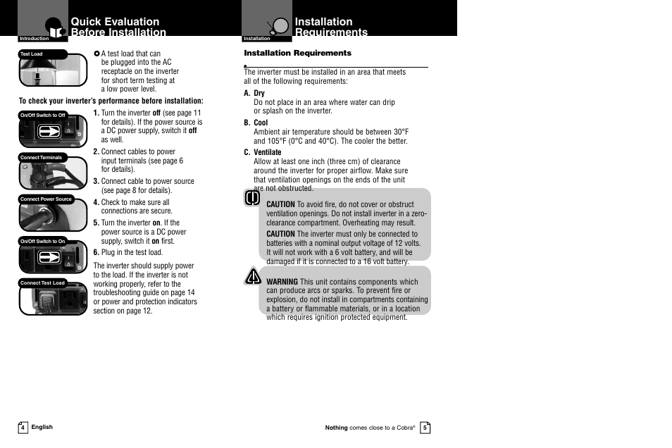 Quick evaluation before installation, Installation requirements | Cobra Electronics CPI 450 User Manual | Page 5 / 11