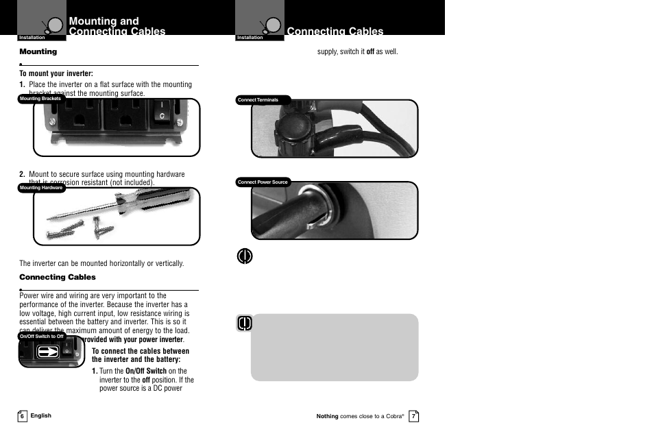 Connecting cables, Mounting and connecting cables | Cobra Electronics CPI 450 User Manual | Page 6 / 11