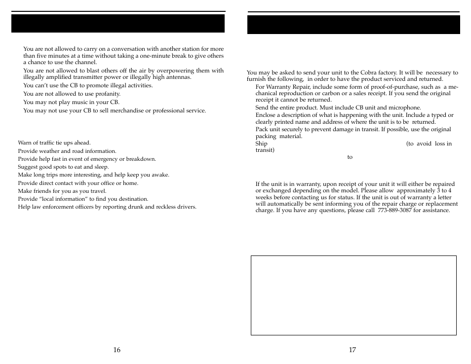 Appendix (cont.), If you think you need service | Cobra Electronics 29 WX ST User Manual | Page 10 / 11