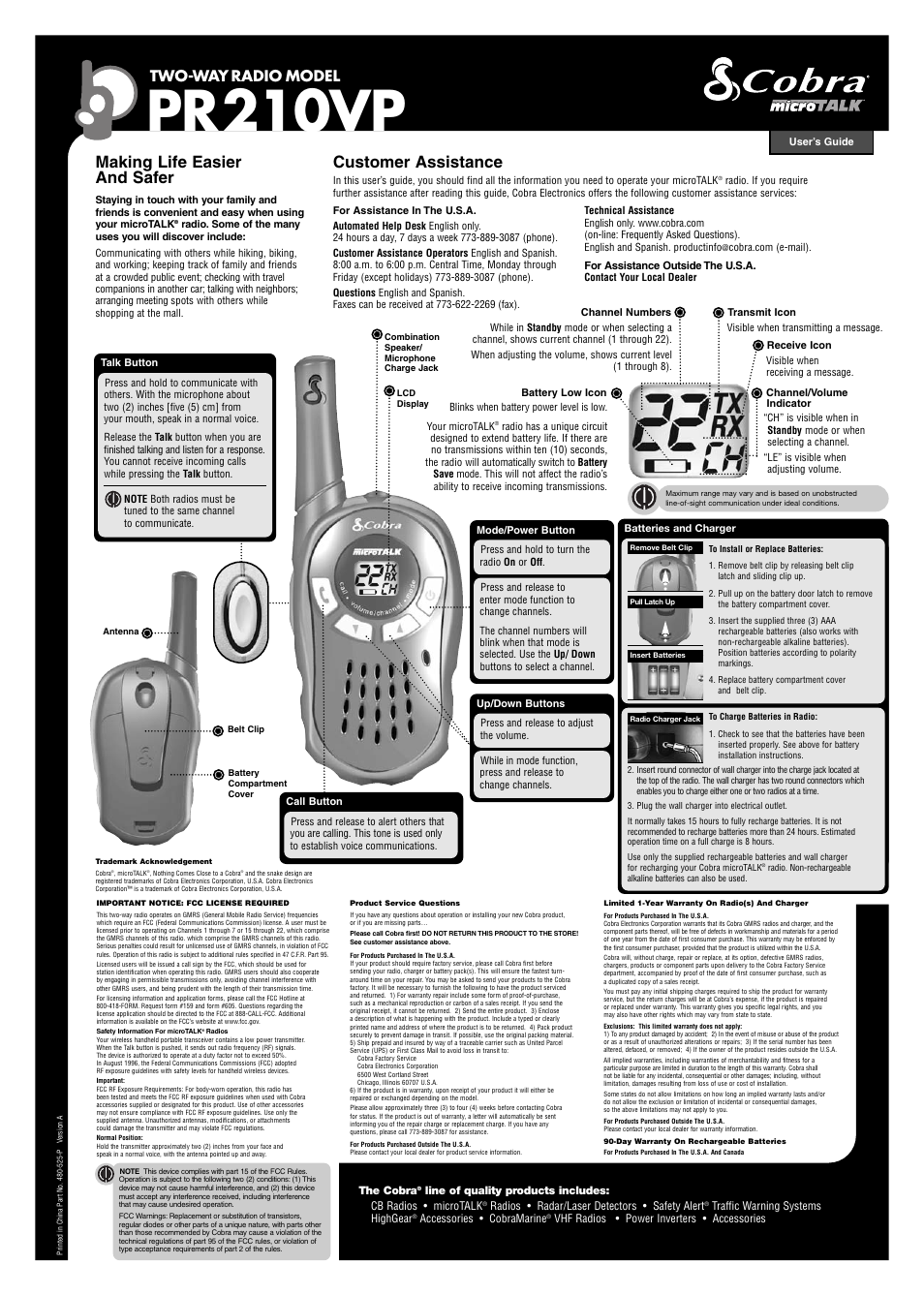 Cobra Electronics MICROTALK PR210VP User Manual | 1 page