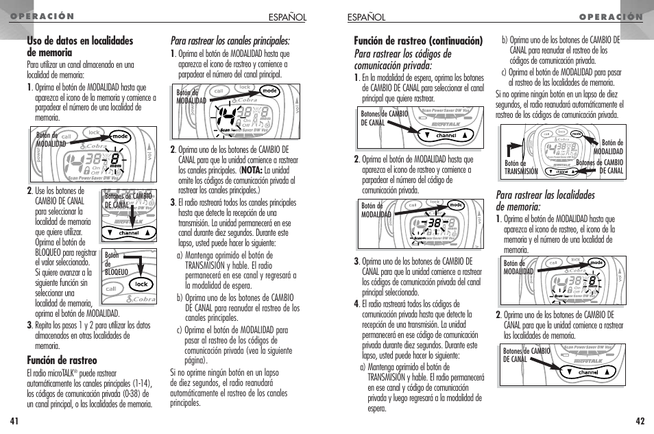 Función de rastreo, Para rastrear los canales principales | Cobra Electronics FRS307 User Manual | Page 22 / 25