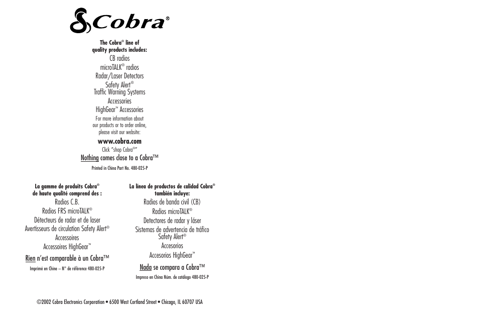 Cobra Electronics FRS307 User Manual | Page 25 / 25