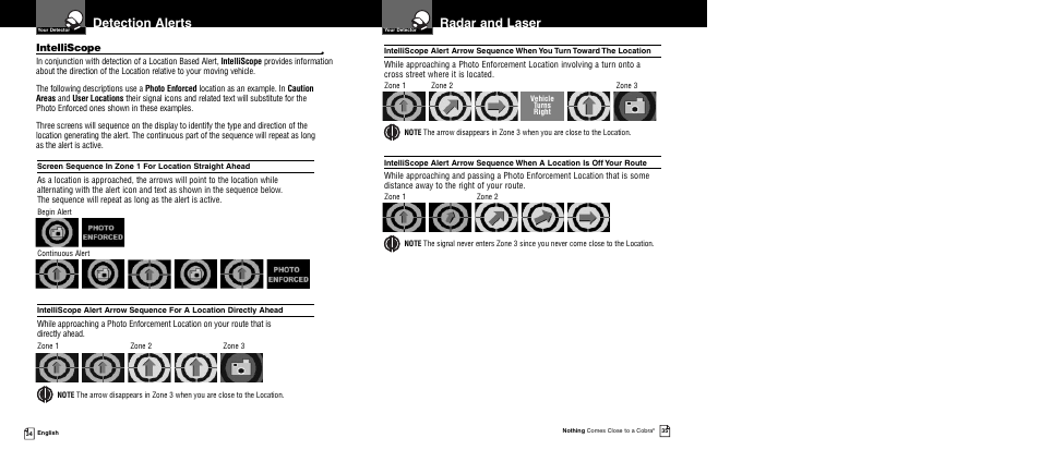 Detection alerts, Radar and laser, Intelliscope | Cobra Electronics XRS R10G User Manual | Page 20 / 25