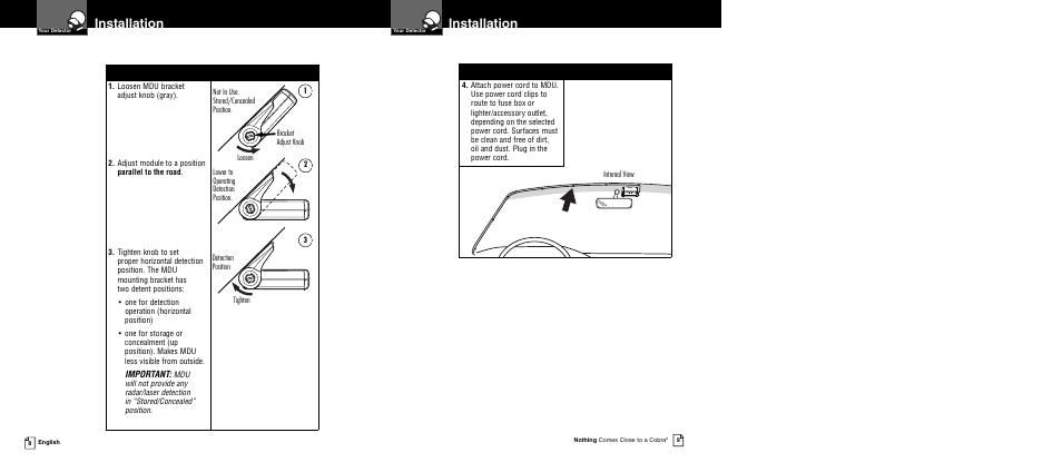 Installation | Cobra Electronics XRS R10G User Manual | Page 7 / 25