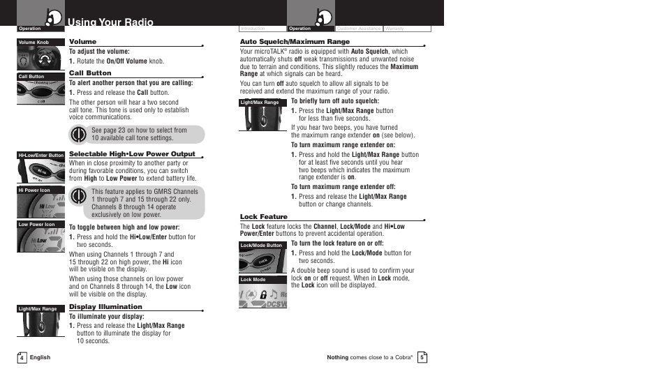 Using your radio | Cobra Electronics PR4750wx User Manual | Page 5 / 17