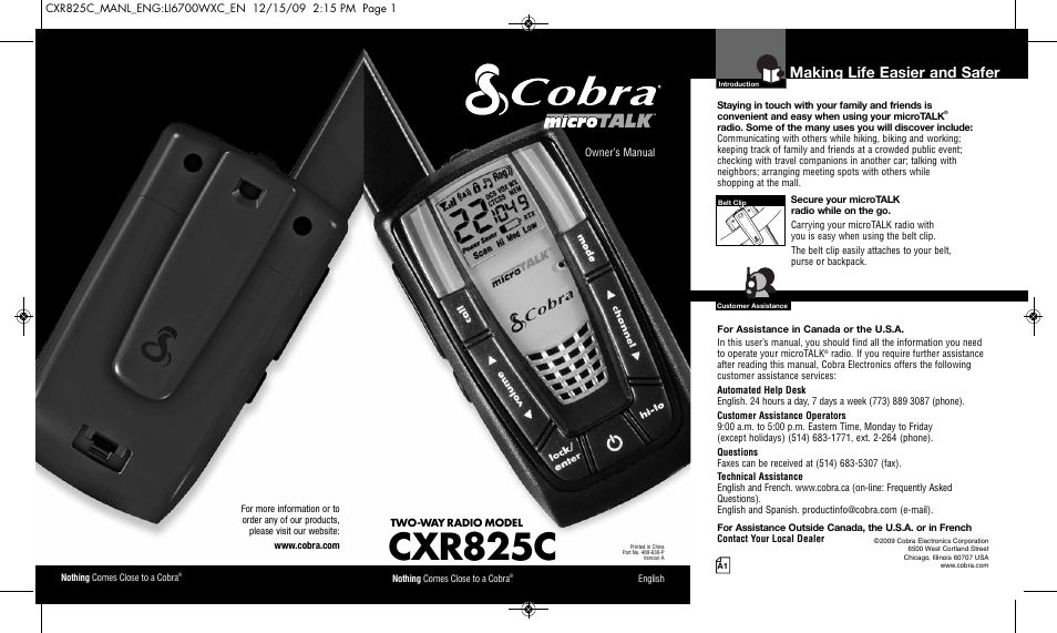 Cobra Electronics MICROTALK CXR825C User Manual | 17 pages