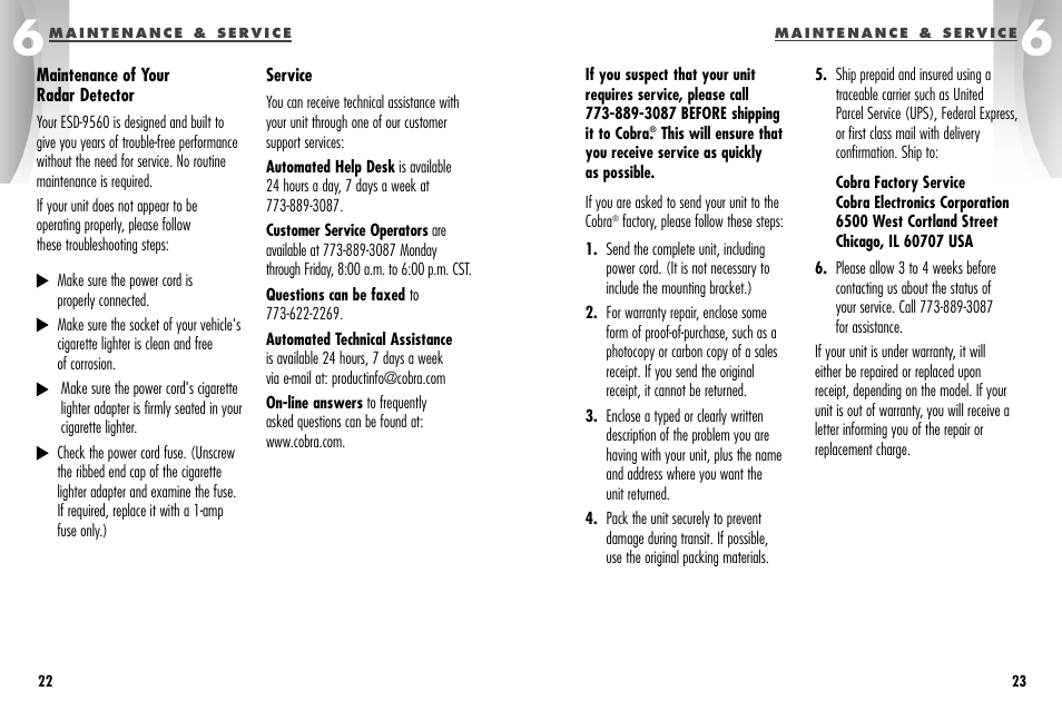 Cobra Electronics ESD-9560 User Manual | Page 14 / 17