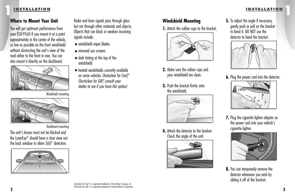 Where to mount your unit, Windshield mounting | Cobra Electronics ESD-9560 User Manual | Page 4 / 17