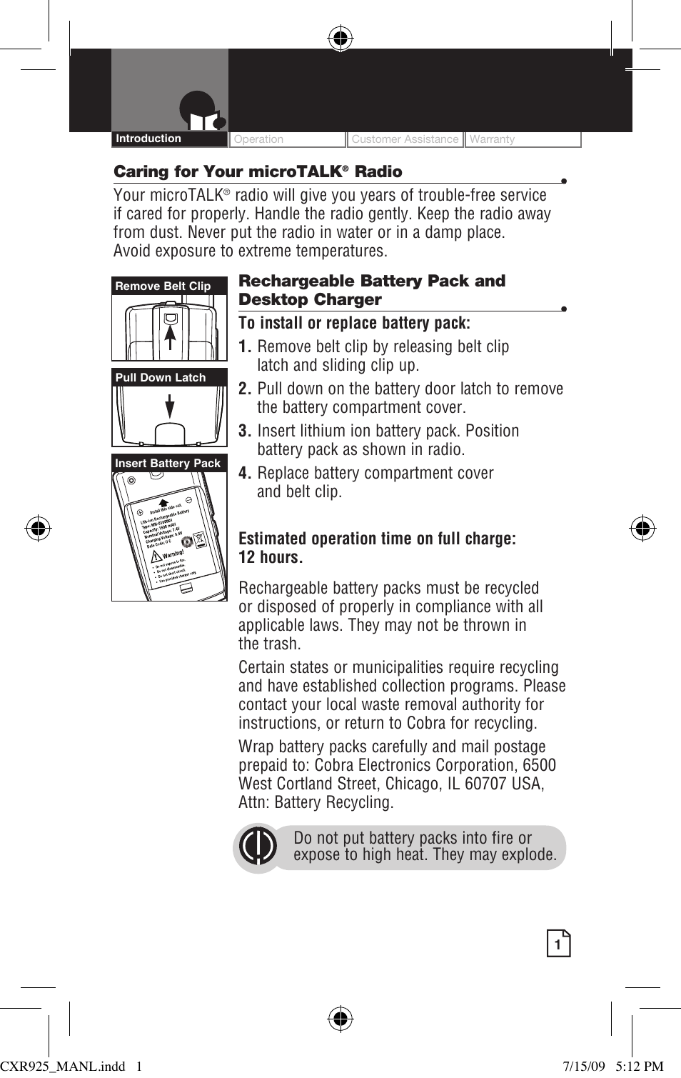 Cobra Electronics MICROTALK CXR925 User Manual | Page 3 / 17