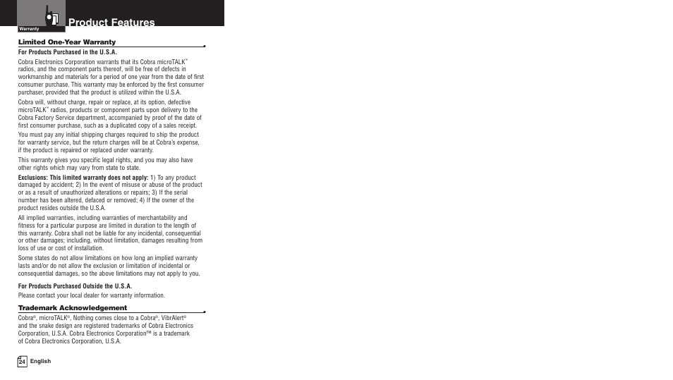 Product features | Cobra Electronics PR3550WX User Manual | Page 15 / 15