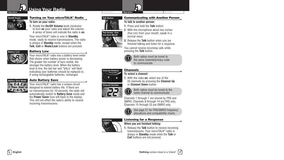Using your radio | Cobra Electronics PR3550WX User Manual | Page 4 / 15
