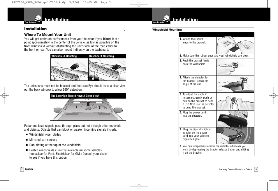 Installation, Where to mount your unit | Cobra Electronics ESD 7100 User Manual | Page 4 / 11