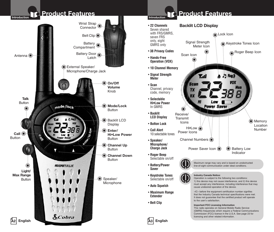 Product features | Cobra Electronics PR3800DXC User Manual | Page 3 / 16