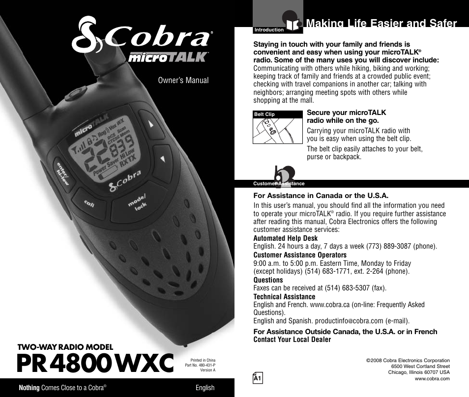 Cobra Electronics MICROTALK PR4800WXC User Manual | 16 pages