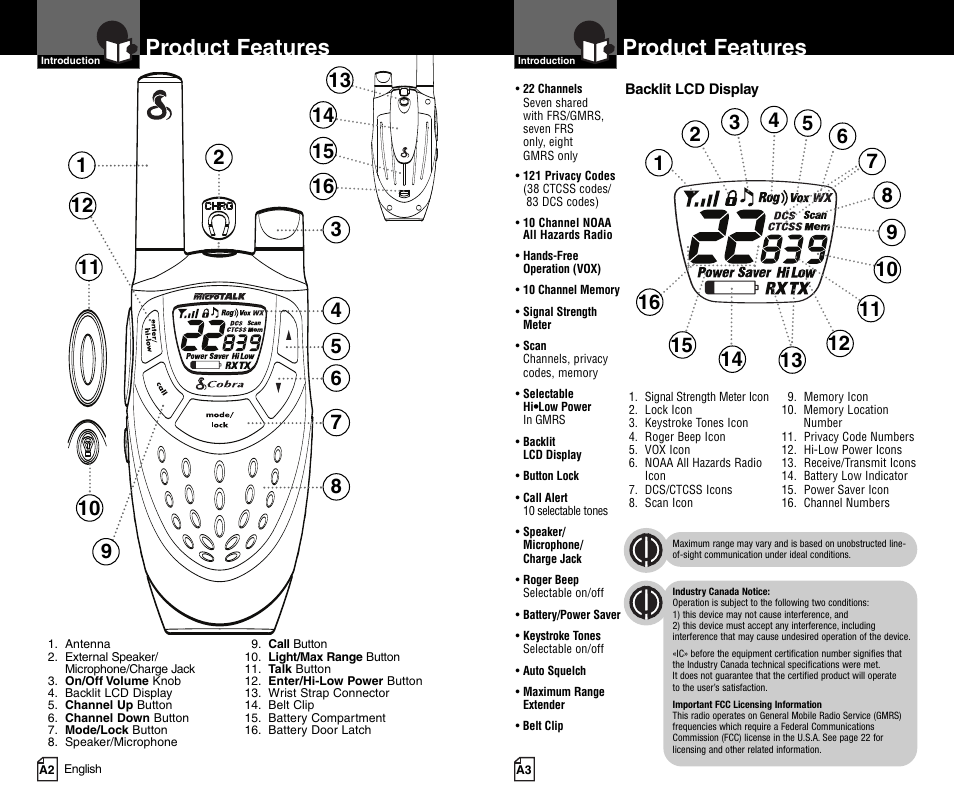 Product features | Cobra Electronics MICROTALK PR4800WXC User Manual | Page 2 / 16