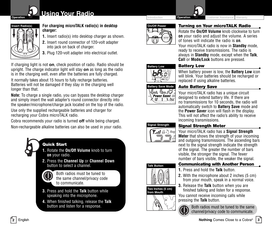 Using your radio | Cobra Electronics MICROTALK PR4800WXC User Manual | Page 4 / 16