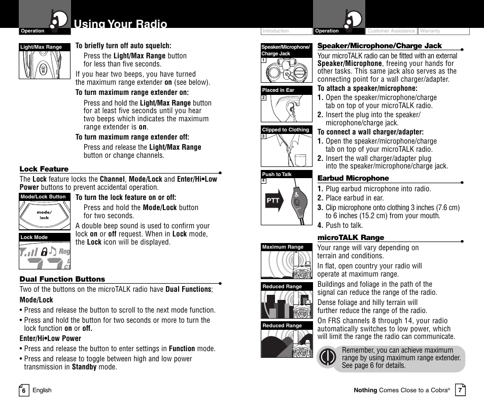 Using your radio | Cobra Electronics MICROTALK PR4800WXC User Manual | Page 6 / 16