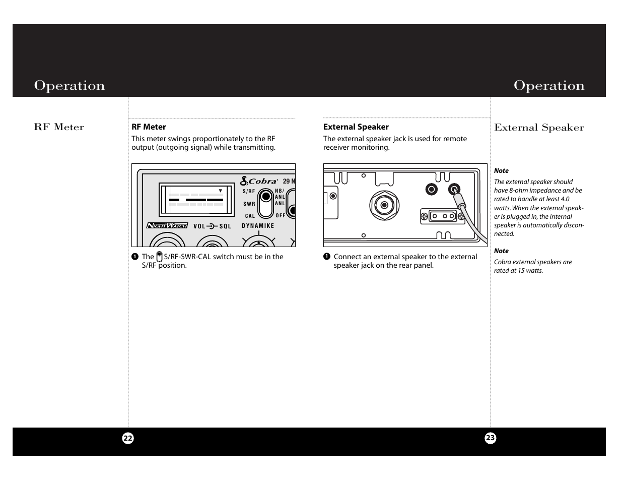Operation, Rf meter, External speaker | Cobra Electronics Cobra 29 NW ST User Manual | Page 12 / 21