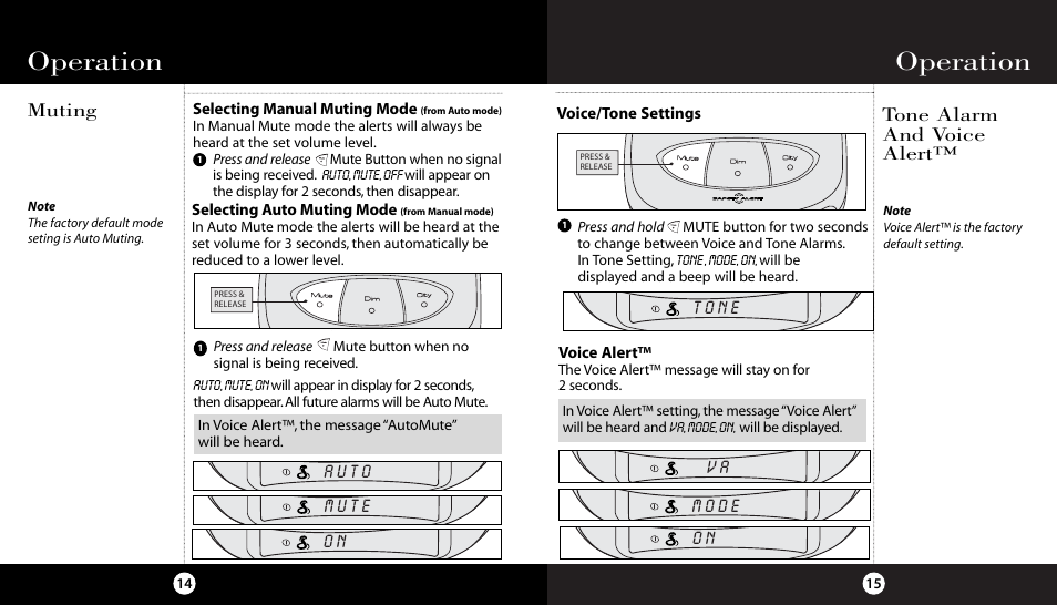 Operation, Muting, Tone alarm and voice alert | Cobra Electronics XR-1050 User Manual | Page 11 / 17