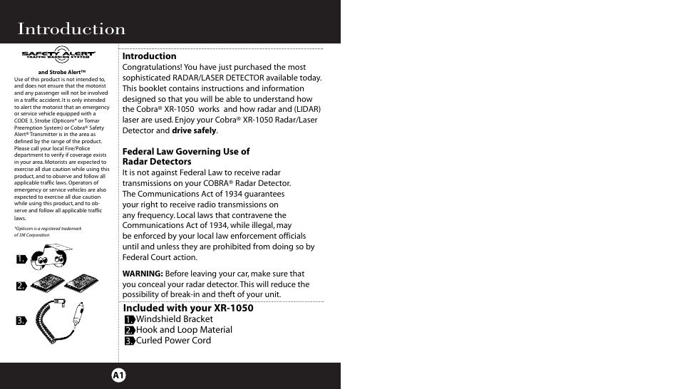 Introduction | Cobra Electronics XR-1050 User Manual | Page 2 / 17
