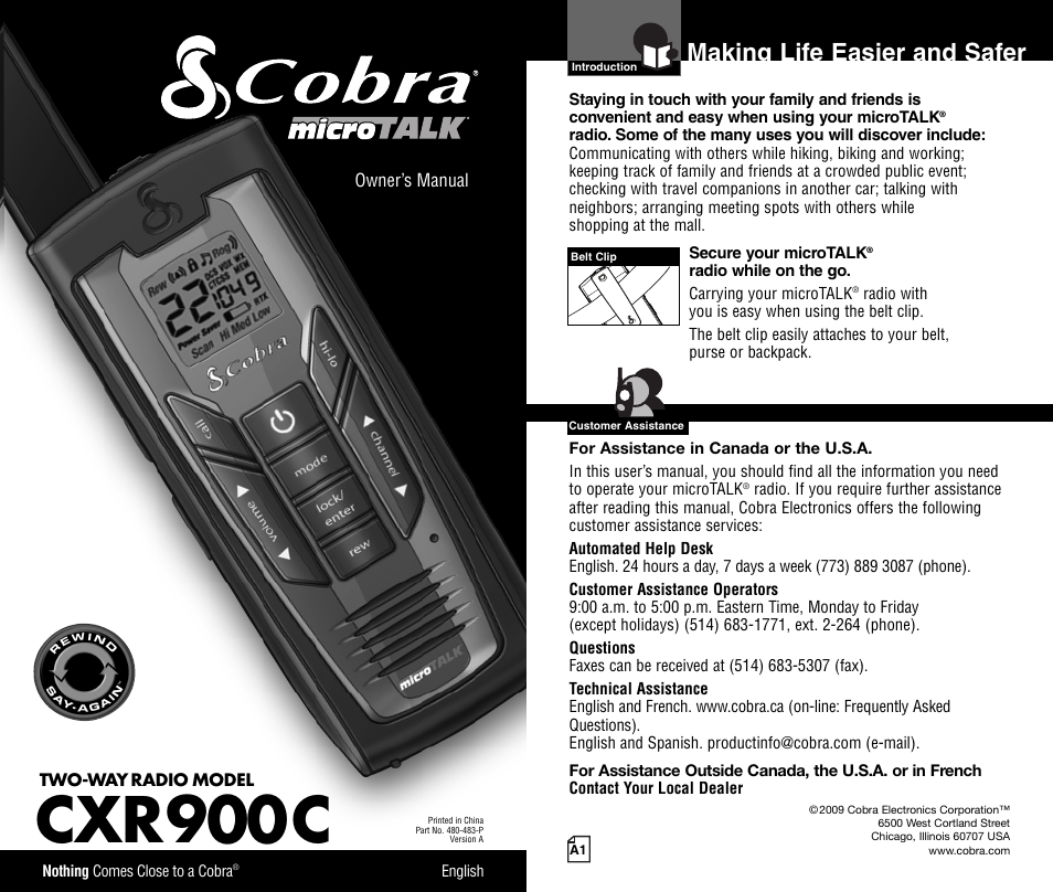 Cobra Electronics MICROTALK CXR900C User Manual | 18 pages