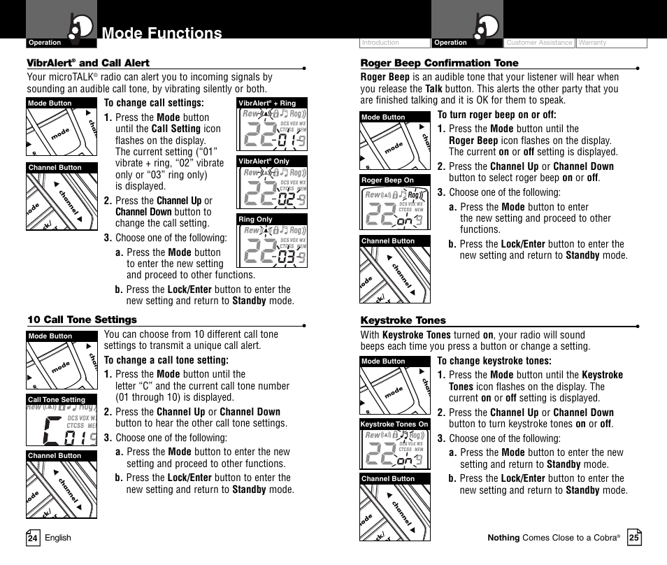Mode functions, Li 73 00 | Cobra Electronics MICROTALK CXR900C User Manual | Page 15 / 18
