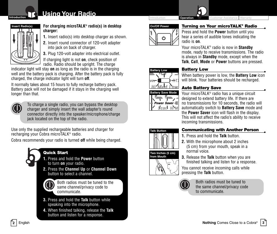 Using your radio | Cobra Electronics MICROTALK CXR900C User Manual | Page 4 / 18