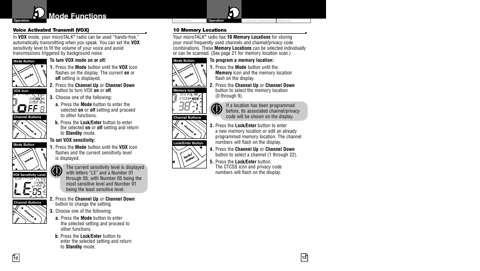 Mode functions | Cobra Electronics LI 7000WX User Manual | Page 9 / 17