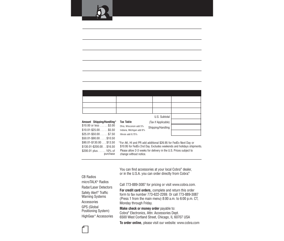 Order form & accessories | Cobra Electronics MICROTALK PR4200WX User Manual | Page 16 / 32