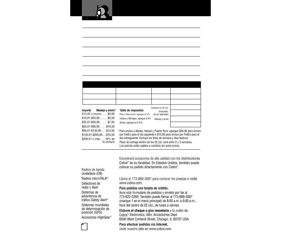 Formularios de pedidos y accesorios, Total | Cobra Electronics MICROTALK PR4200WX User Manual | Page 32 / 32