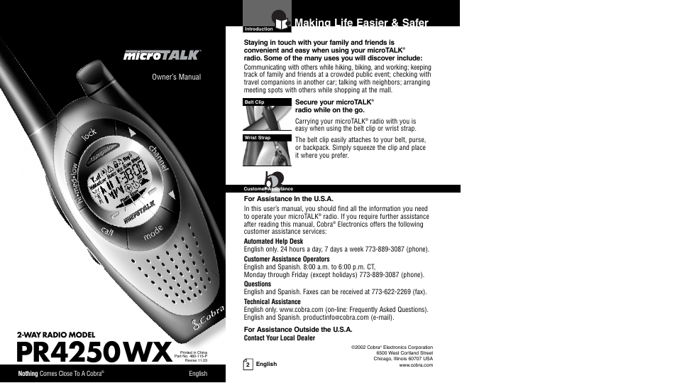 Cobra Electronics PR4250WX User Manual | 14 pages