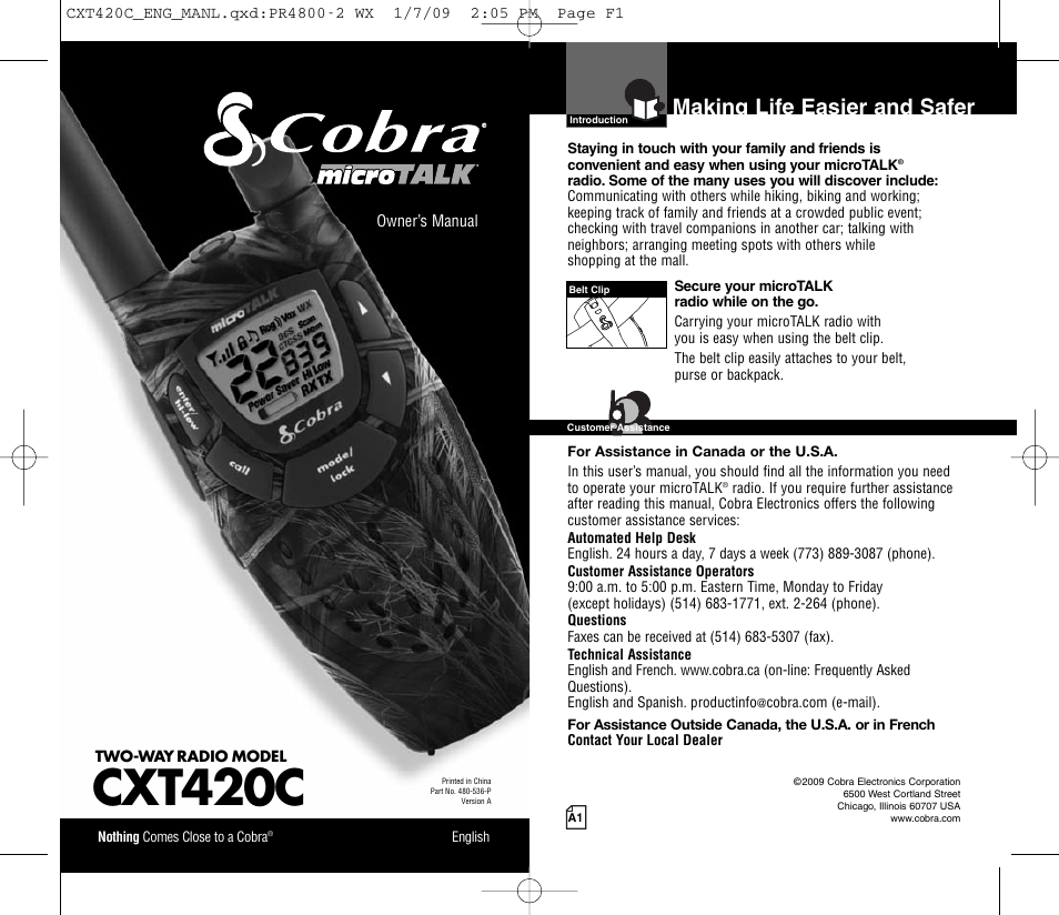 Cobra Electronics COBRA CXT420C User Manual | 15 pages