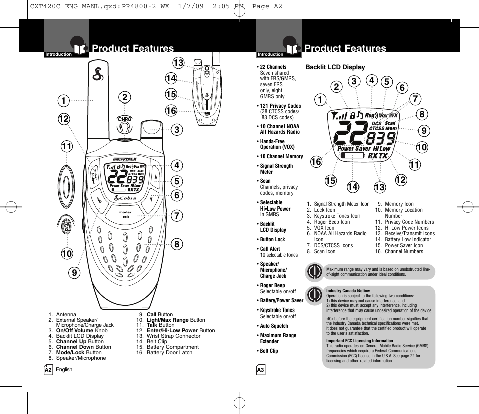 Product features | Cobra Electronics COBRA CXT420C User Manual | Page 2 / 15