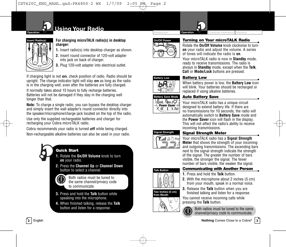 Using your radio | Cobra Electronics COBRA CXT420C User Manual | Page 4 / 15