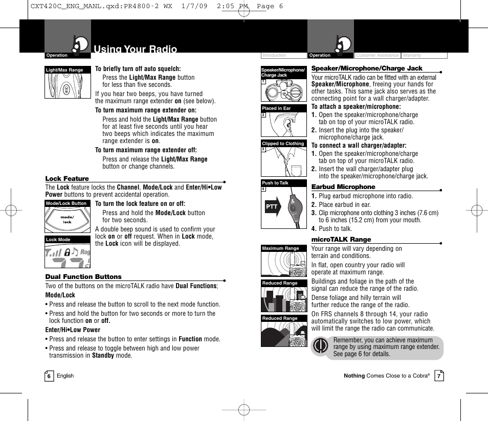 Using your radio | Cobra Electronics COBRA CXT420C User Manual | Page 6 / 15