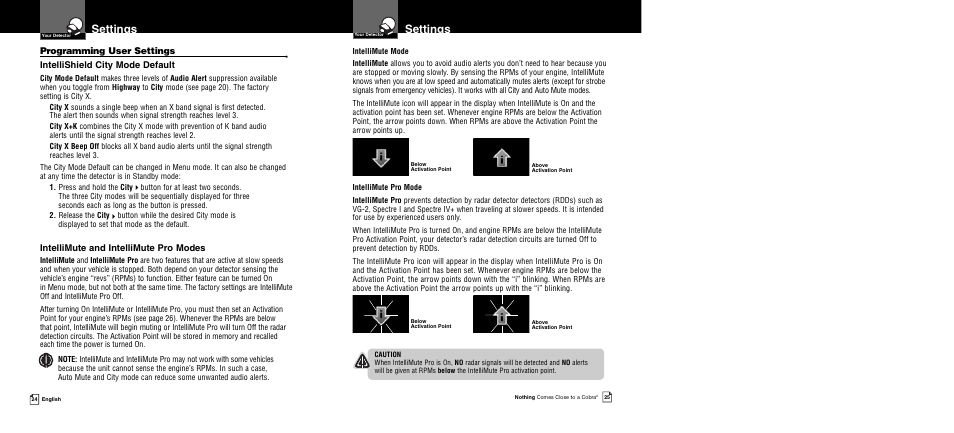 Settings | Cobra Electronics XRS R8/R106 User Manual | Page 15 / 25