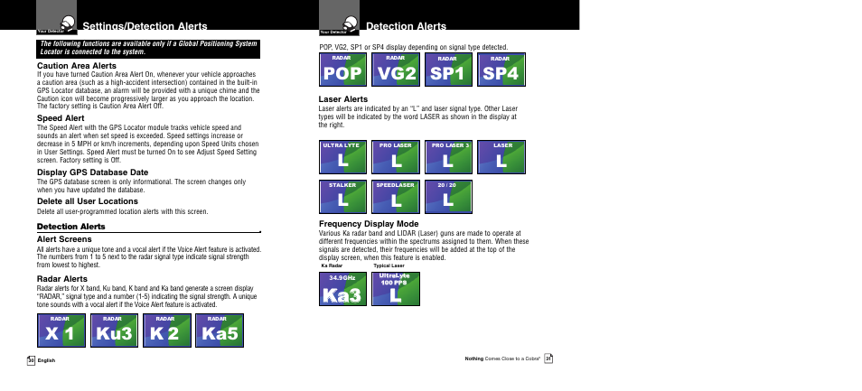 Kka a3 3, Xk 2, Ka5 k | Pop s, Sp1 v | Cobra Electronics XRS R8/R106 User Manual | Page 18 / 25