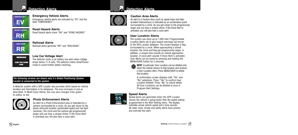 Detection alerts | Cobra Electronics XRS R8/R106 User Manual | Page 19 / 25