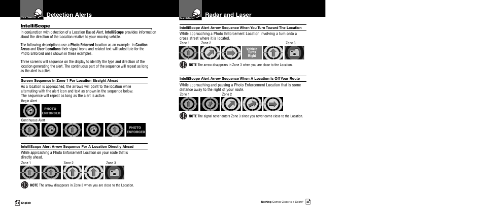 Detection alerts, Radar and laser, Intelliscope | Cobra Electronics XRS R8/R106 User Manual | Page 20 / 25
