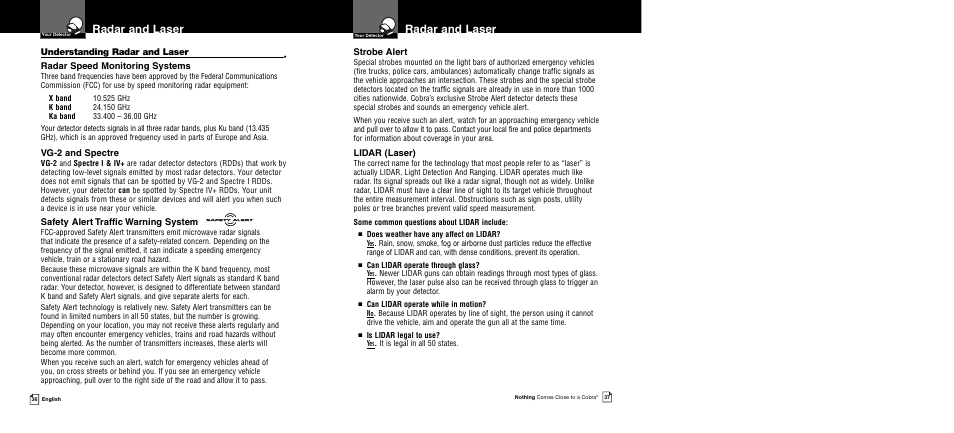Radar and laser | Cobra Electronics XRS R8/R106 User Manual | Page 21 / 25
